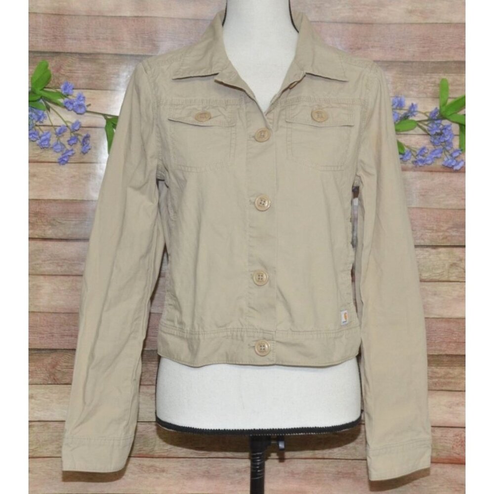 Carhartt WJ026 Womens Small Trail Jacket Tan Cotton Canvas Workwear Button Front